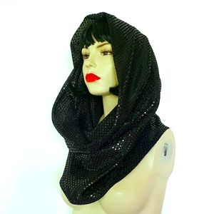 Sexy Black Sequin Shimmering Hood Scarf